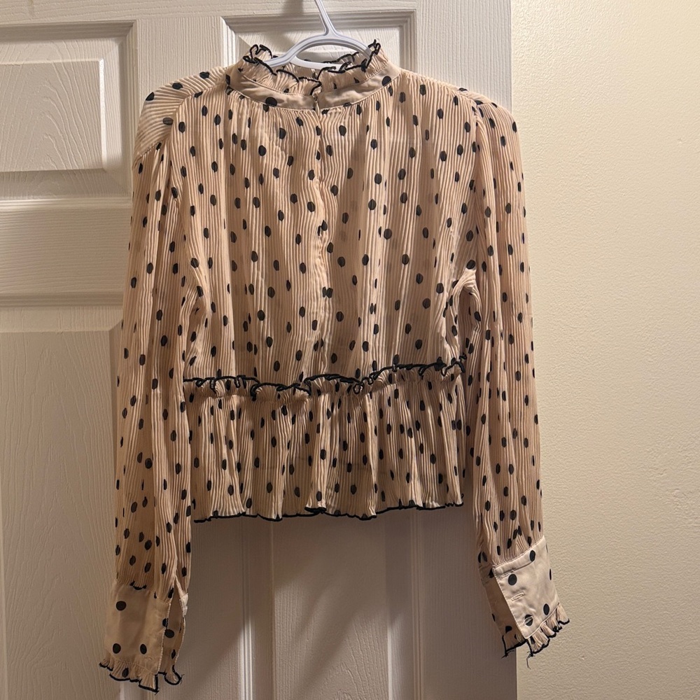 70/21 Black Polka Dot Pleated Blouse - Picture 5 of 7